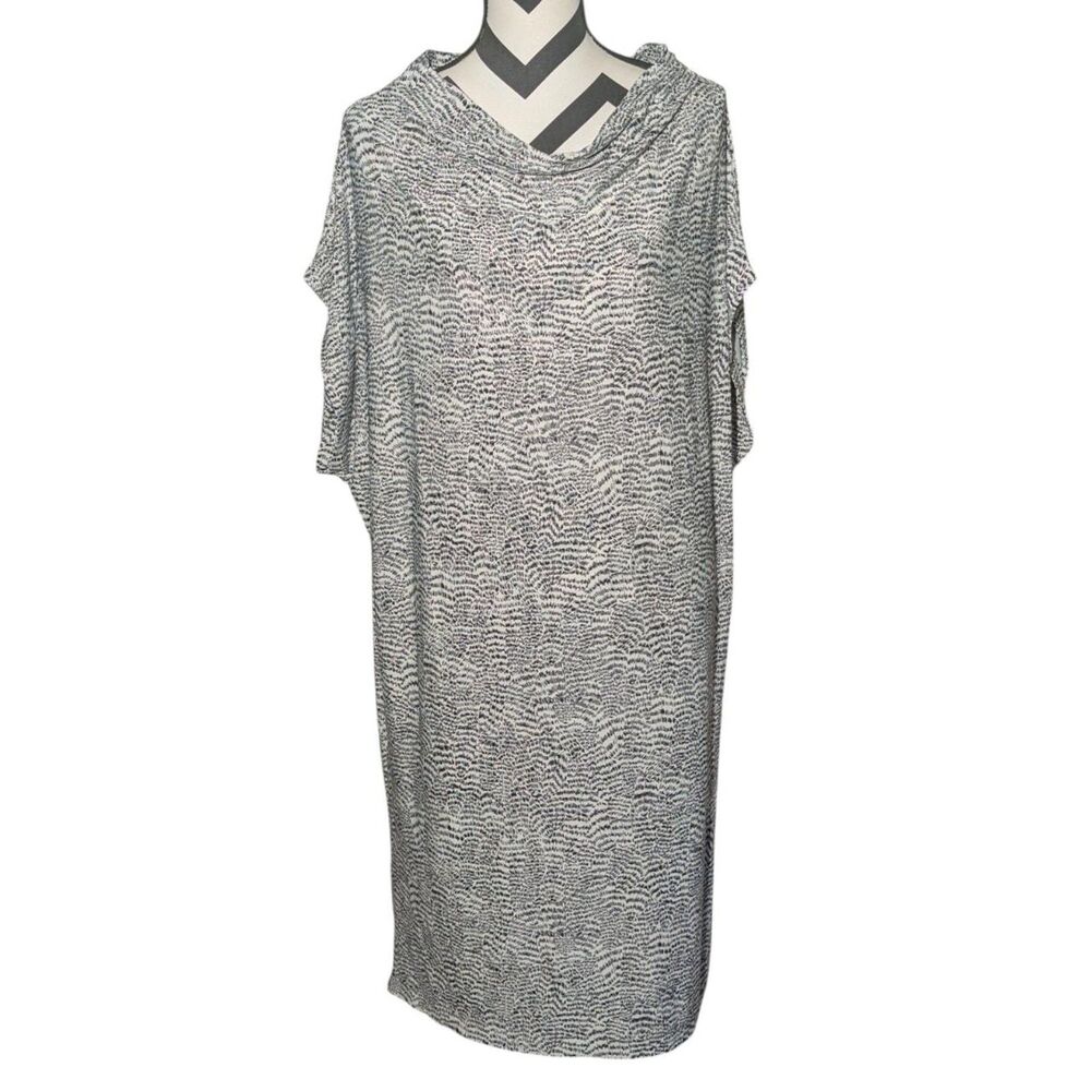 Norma Kamali Black White Abstract Print Dolman Sleeve Cowl Neck Tunic Dress XL